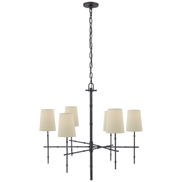 Medium Modern Bamboo Chandelier in Bronze with Natural Percale Shades, Lighting, Laura of Pembroke