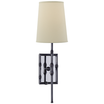 Single Modern Bamboo Sconce in Bronze with Natural Percale Shade, Lighting, Laura of Pembroke