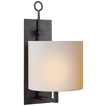 Iron Wall Lamp in Black Rust with Natural Paper Shade, Lighting, Laura of Pembroke