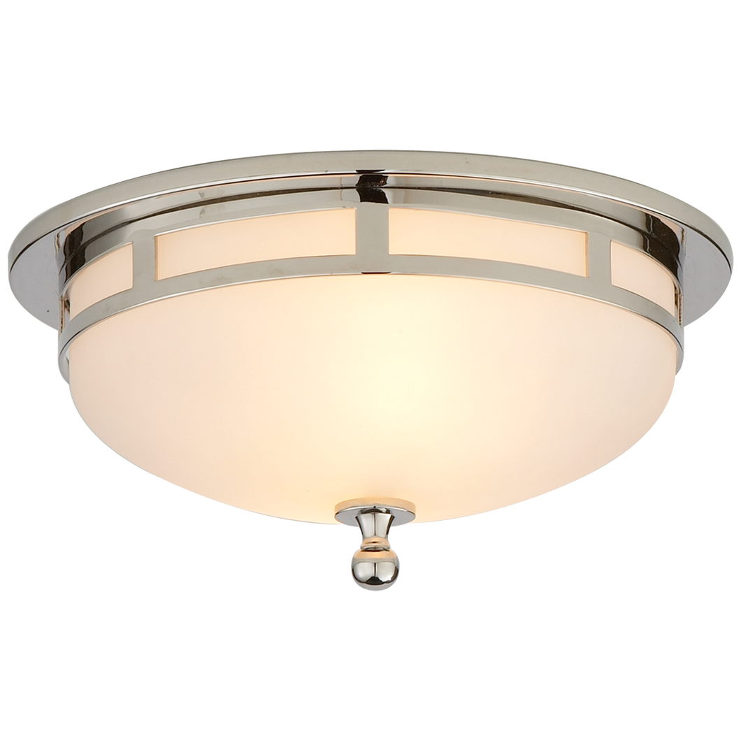 Small Flush Mount in Polished Nickel with Frosted Glass, Lighting, Laura of Pembroke
