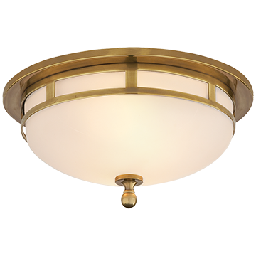 Small Flush Mount in Hand-Rubbed Antique Brass with Frosted Glass, Lighting, Laura of Pembroke