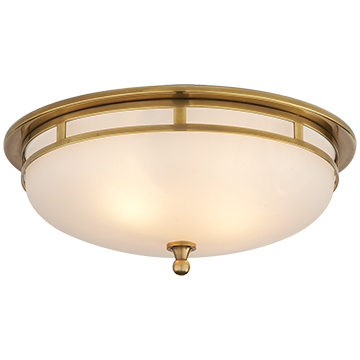 Large Flush Mount in Hand-Rubbed Antique Brass with Frosted Glass, Lighting, Laura of Pembroke