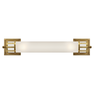 Long Sconce in Hand-Rubbed Antique Brass with Frosted Glass, Lighting, Laura of Pembroke