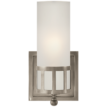 Single Sconce in Antique Nickel with Frosted Glass, Lighting, Laura of Pembroke