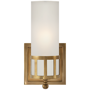 Single Sconce in Hand-Rubbed Antique Brass with Frosted Glass, Lighting, Laura of Pembroke
