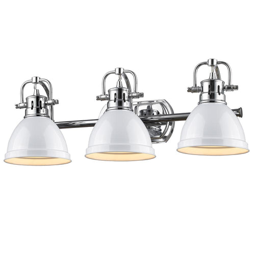 3 Light Bath Vanity in Chrome with White Shades, Lighting, Laura of Pembroke