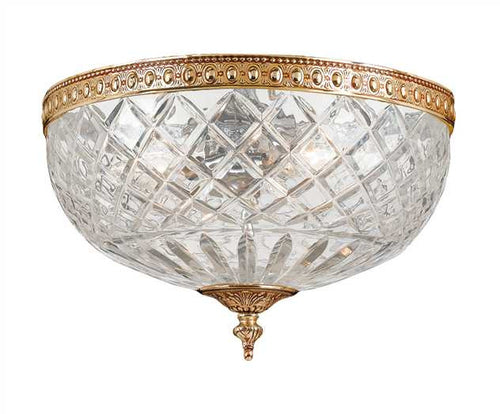 Large 3 Light Brass Lead Crystal Ceiling Mount, Lighting, Laura of Pembroke