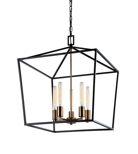 Rusty Black + Aged Gold Brass 5 Light Pendant, Lighting, Laura of Pembroke