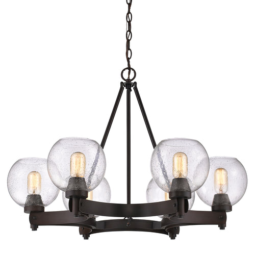 Galveston 6 Light Chandelier in Rubbed Bronze with Seeded Glass, Lighting, Laura of Pembroke