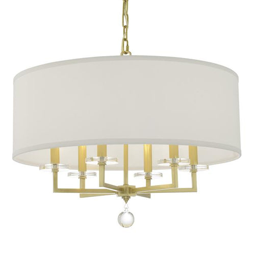 PAXTON 6 LIGHT CHANDELIER, AGED BRASS