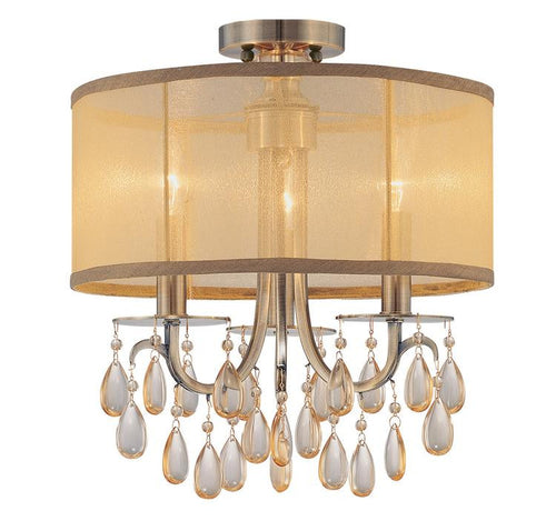 Brass 3 Light Drum Shade Ceiling Mount, Lighting, Laura of Pembroke
