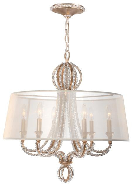 Gold Beaded Garland 6 Light Chandelier with Shade, Lighting, Laura of Pembroke