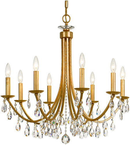 8 Light 28 inch Antique Gold Chandelier