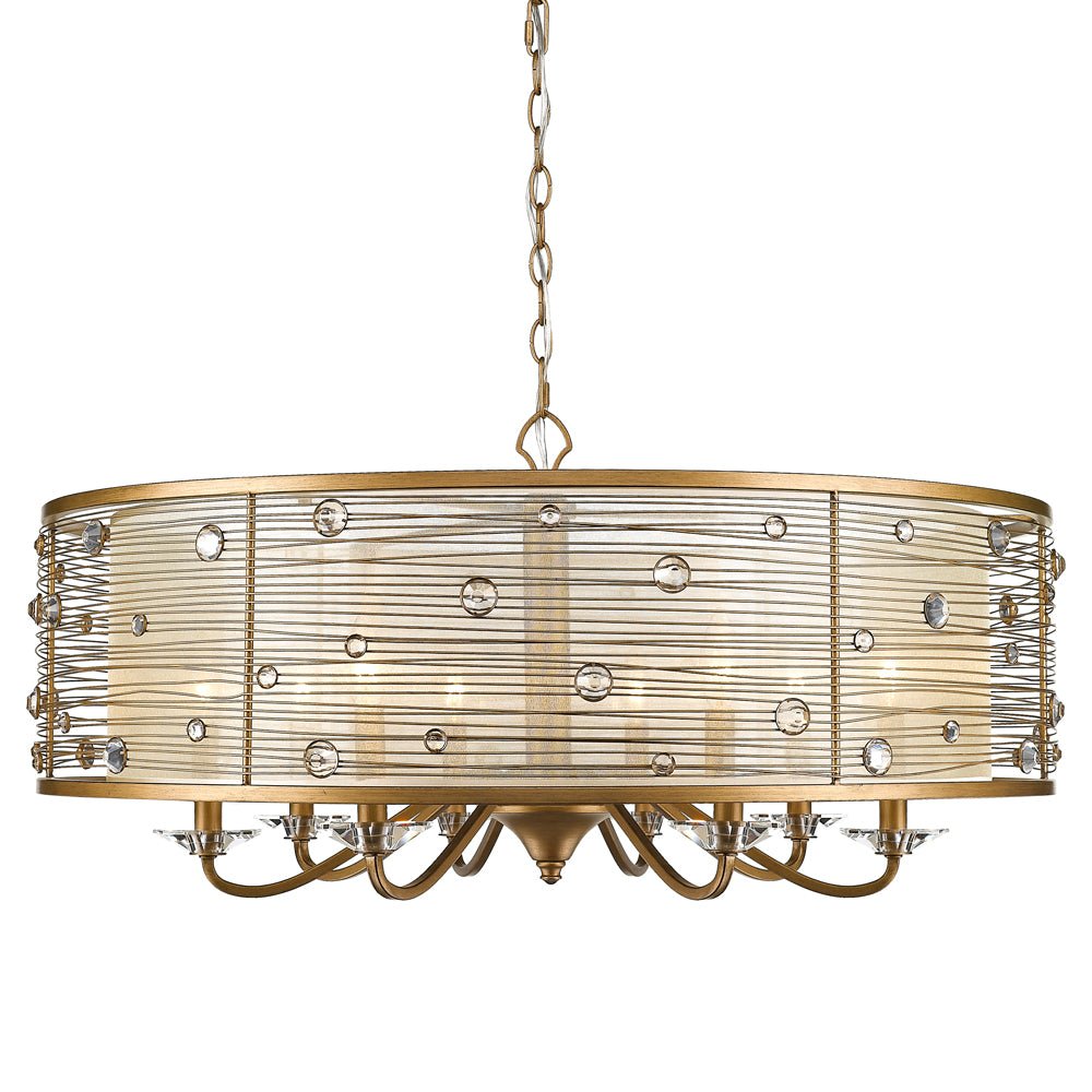 Joia 8 Light Chandelier in Peruvian Gold with a Sheer Filigree Mist Shade, Lighting, Laura of Pembroke