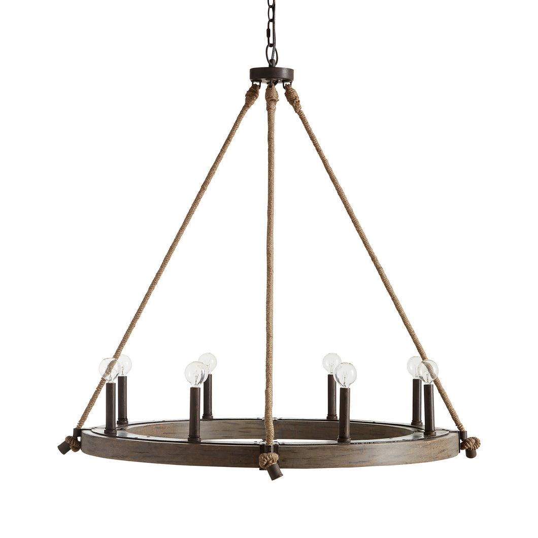Tybee Natural Wood and Rope 8 Light Chandelier, Lighting, Laura of Pembroke