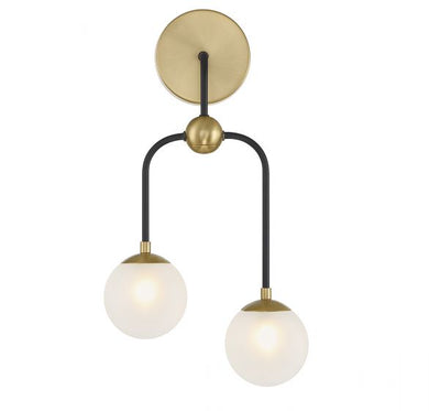 COUPLET 2-LIGHT WALL SCONCE, MATTE BLACK W/ WARM BRASS ACCENTS
