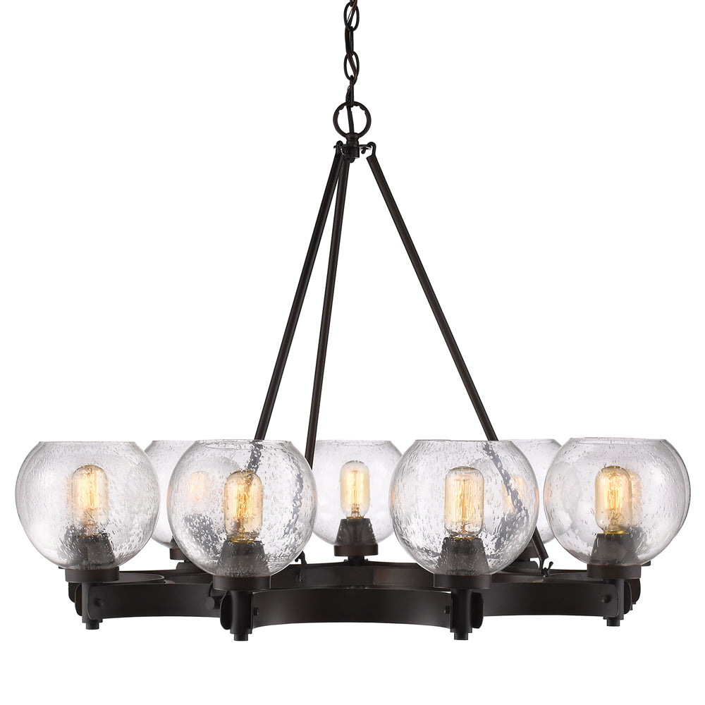 Galveston 9 Light Chandelier in Rubbed Bronze with Seeded Glass, Lighting, Laura of Pembroke