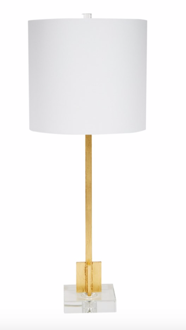 ABITA GOLD LEAF BUFFET LAMP WITH CRYSTAL BASE & WHITE LINEN SHADE