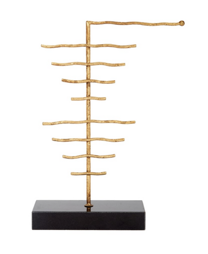 AGED GOLD BATHROOM TOWEL RACK WITH BLACK MARBLE BASE