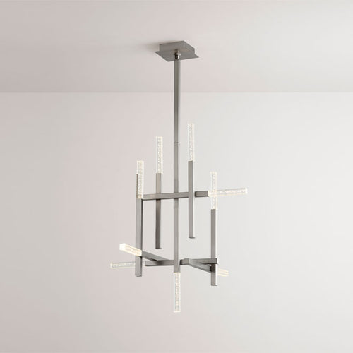 Clear Bubble 9 Light Chandelier - Satin Nickel