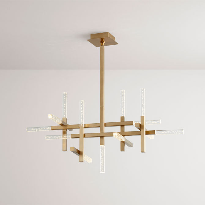 Clear Bubble 13 Light Chandelier - Aged Brass