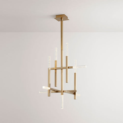 Clear Bubble 9 Light Chandelier - Aged Brass