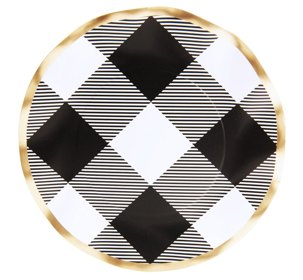 WAVY SALAD PLATE BLACK BUFFALO CHECK 8 PACK