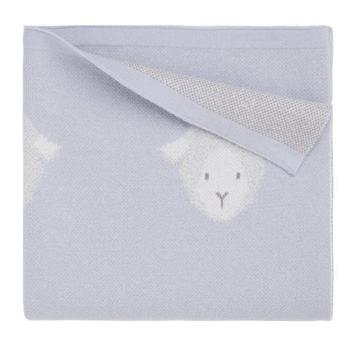 BLUE LAMBIE COTTON KNIT BABY BLANKET