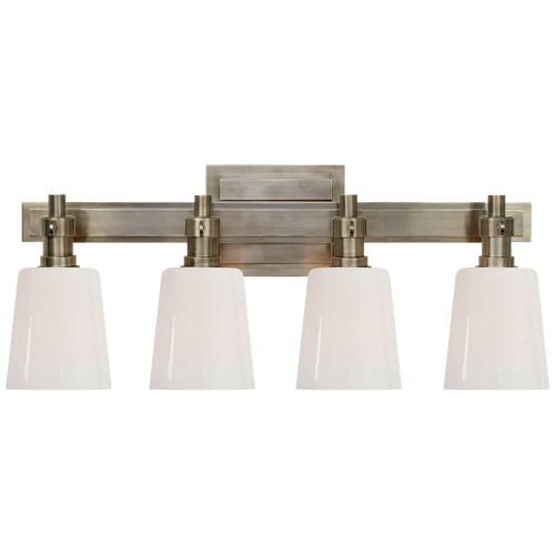 Bryant Four-Light Bath Sconce in Antique Nickel with White Glass