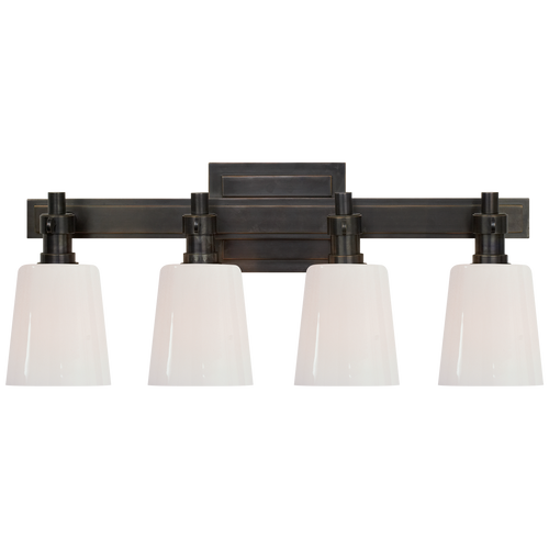 Bryant Four-Light Bath Sconce in Bronze with White Glass