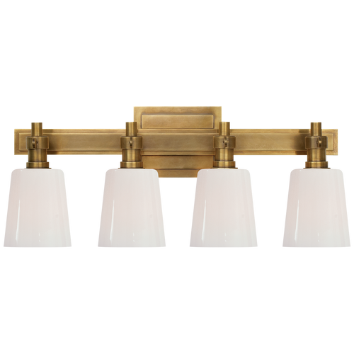 Bryant Four-Light Bath Sconce in Hand-Rubbed Antique Brass with White Glass