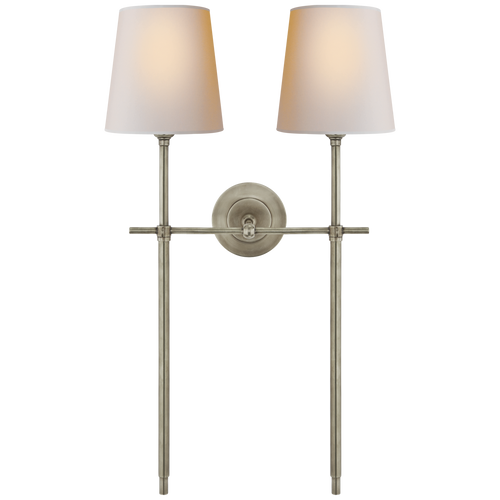 Bryant Large Double Tail Sconce in Antique Nickel with Natural Paper Shades