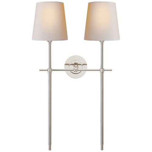 Bryant Large Double Tail Sconce in Polished Nickel with Natural Paper Shades