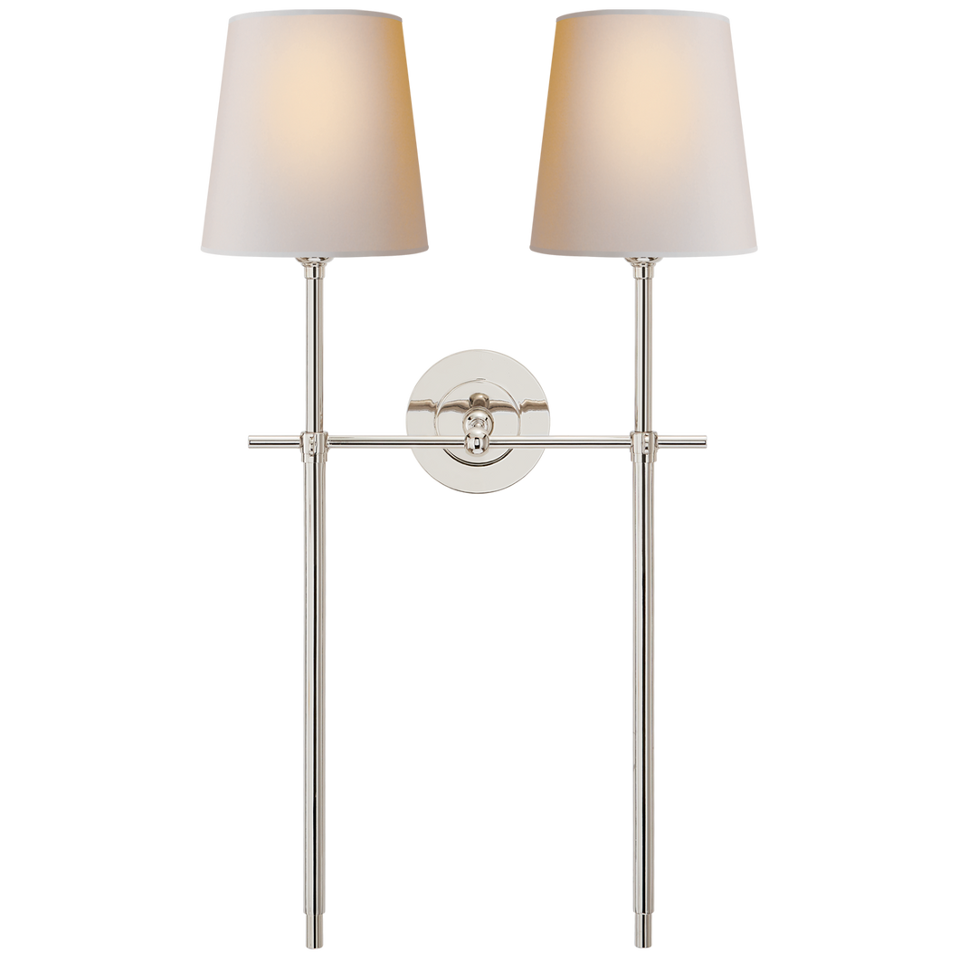 Bryant Large Double Tail Sconce in Polished Nickel with Natural Paper Shades
