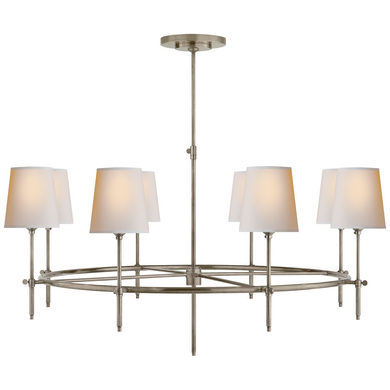Bryant Large Ring Chandelier in Antique Nickel with Natural Paper Shades