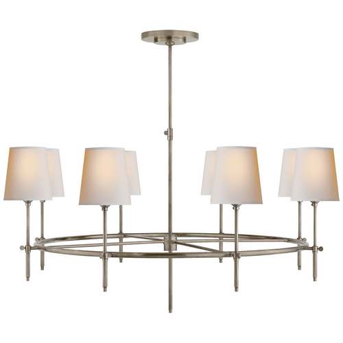 Bryant Large Ring Chandelier in Antique Nickel with Natural Paper Shades