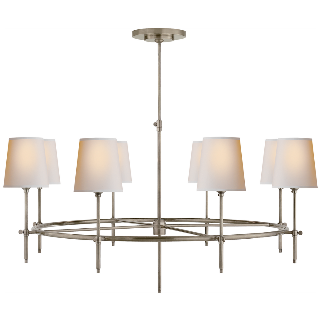 Bryant Large Ring Chandelier in Antique Nickel with Natural Paper Shades
