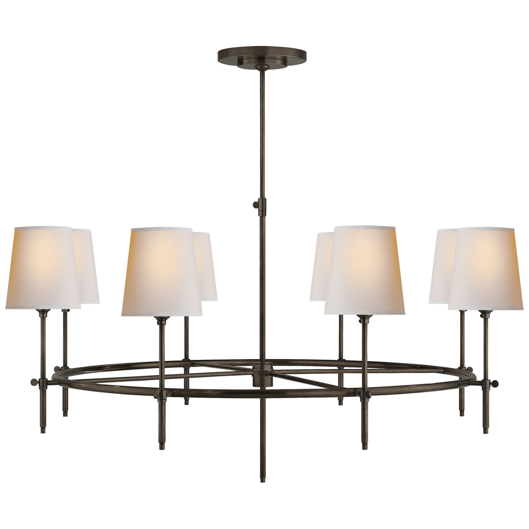 Bryant Large Ring Chandelier in Bronze with Natural Paper Shades