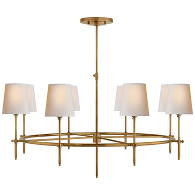 Bryant Large Ring Chandelier in Hand-Rubbed Antique Brass with Natural Paper Shades