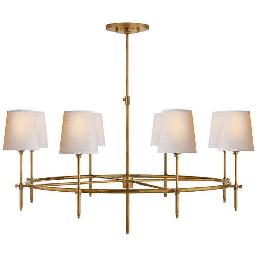 Bryant Large Ring Chandelier in Hand-Rubbed Antique Brass with Natural Paper Shades