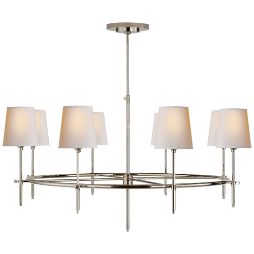 Bryant Large Ring Chandelier in Polished Nickel with Natural Paper Shades