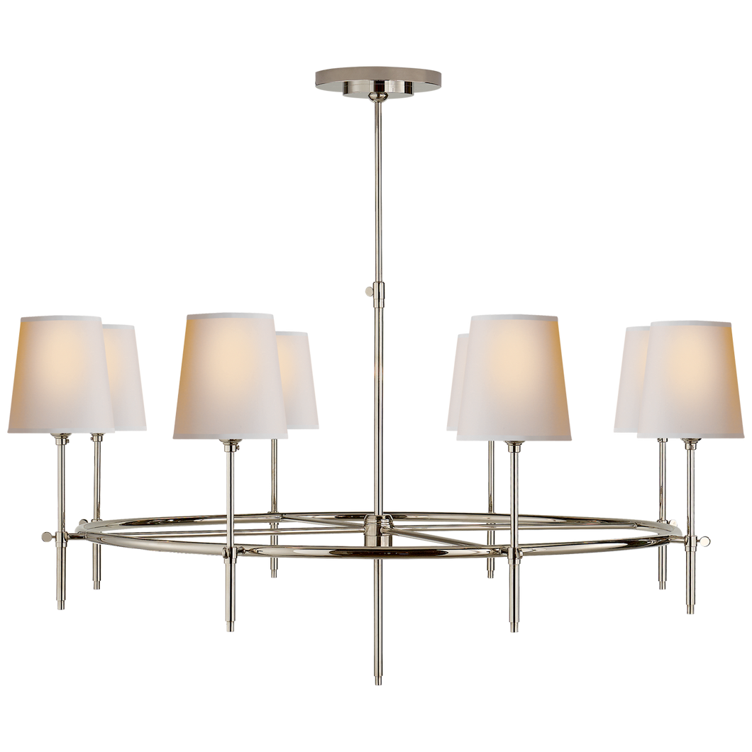 Bryant Large Ring Chandelier in Polished Nickel with Natural Paper Shades