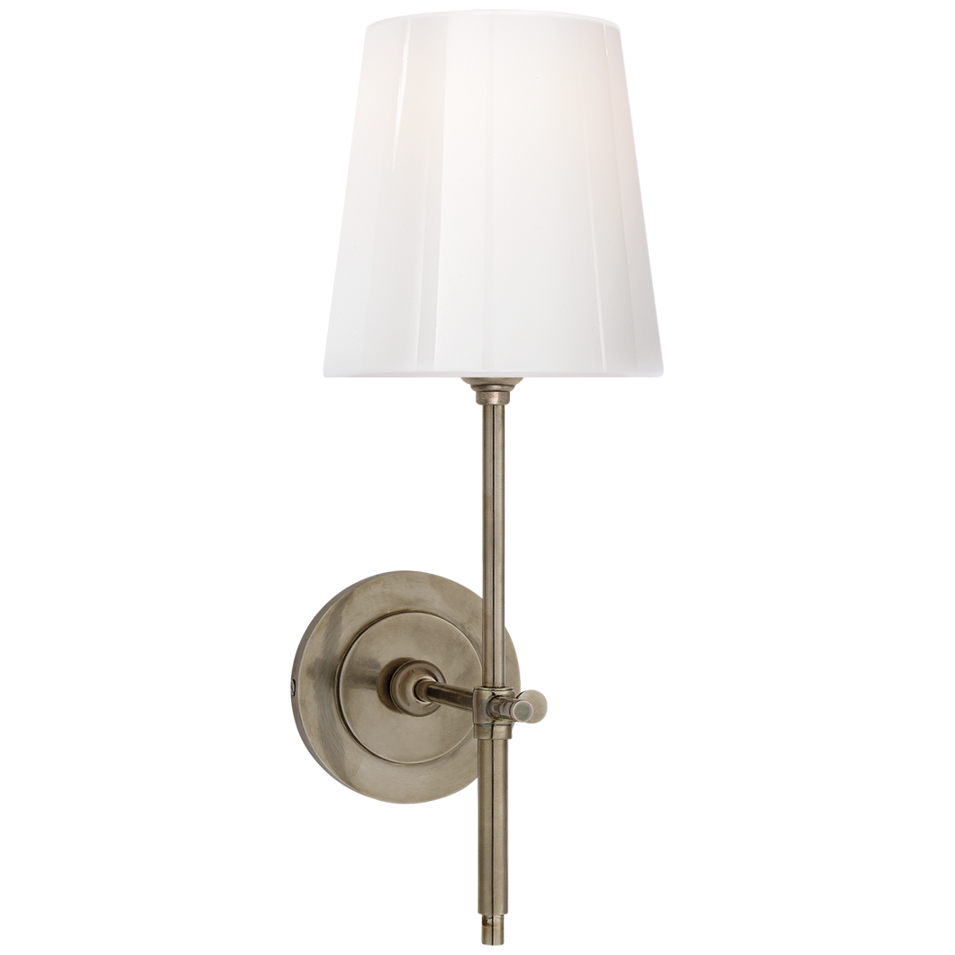 Bryant Sconce in Antique Nickel with White Glass