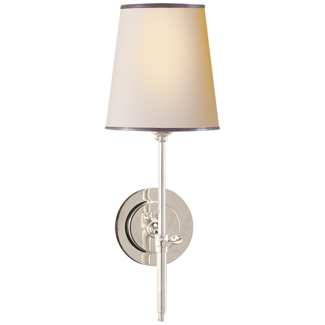 Bryant Sconce in Polished Nickel with Natural Paper Shade and Silver Tape