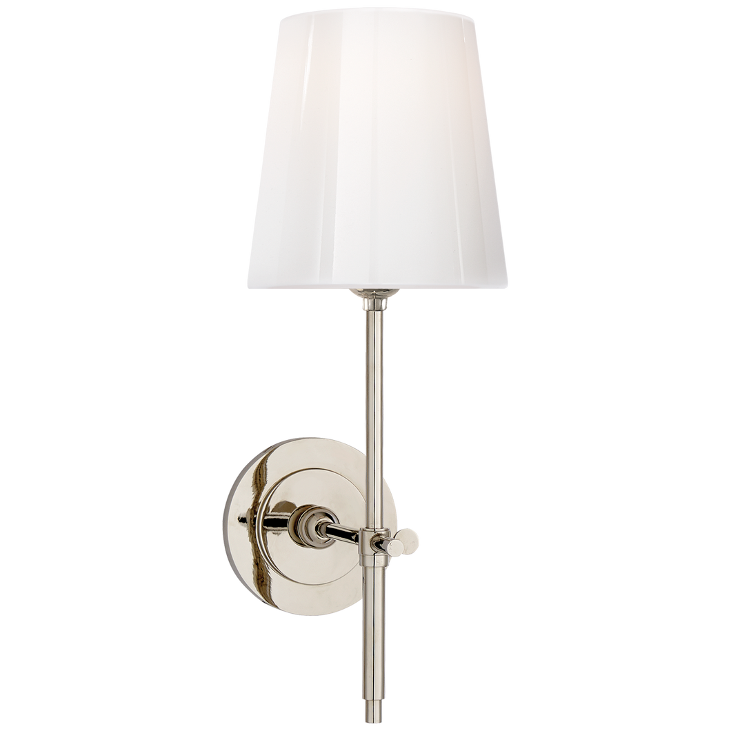 Bryant Sconce in Polished Nickel with White Glass