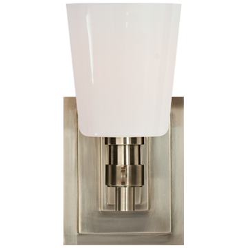 Bryant Single Bath Sconce in Antique Nickel with White Glass