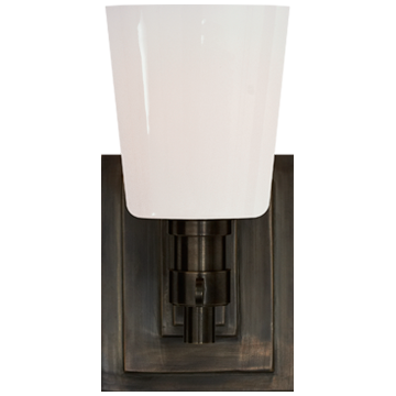 Bryant Single Bath Sconce in Bronze with White Glass