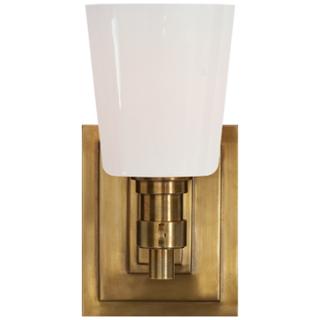 Bryant Single Bath Sconce in Hand-Rubbed Antique Brass with White Glass