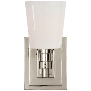 Bryant Single Bath Sconce in Polished Nickel with White Glass