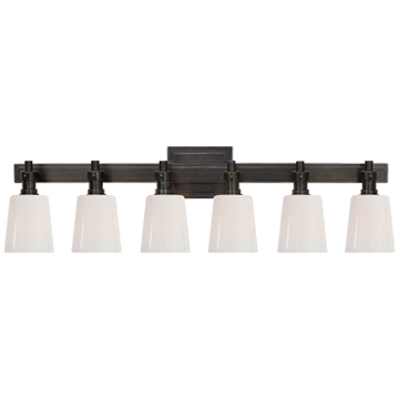 Bryant Six-Light Linear Bath Sconce in Bronze with White Glass